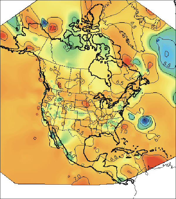 Average p-wave velocity of the consolidated or crystalline crust