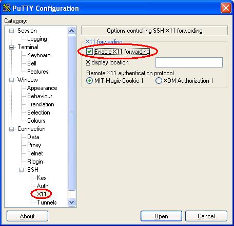 PuTTY configuration window